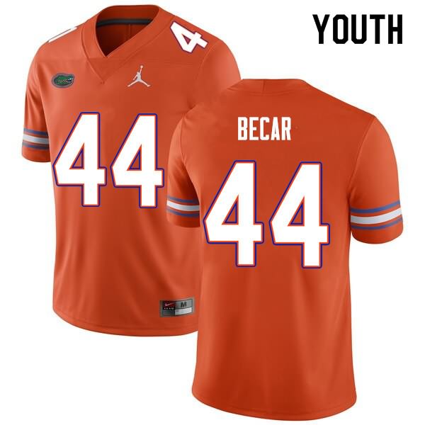 NCAA Florida Gators Brandon Becar Youth #44 Nike Orange Stitched Authentic College Football Jersey MST7264KM